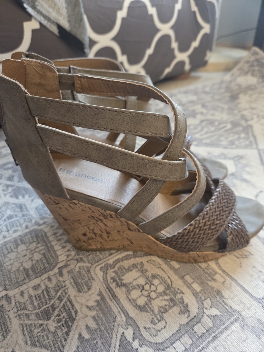 Maurices Taupe Strappy Wedge Sandals with Woven Toe